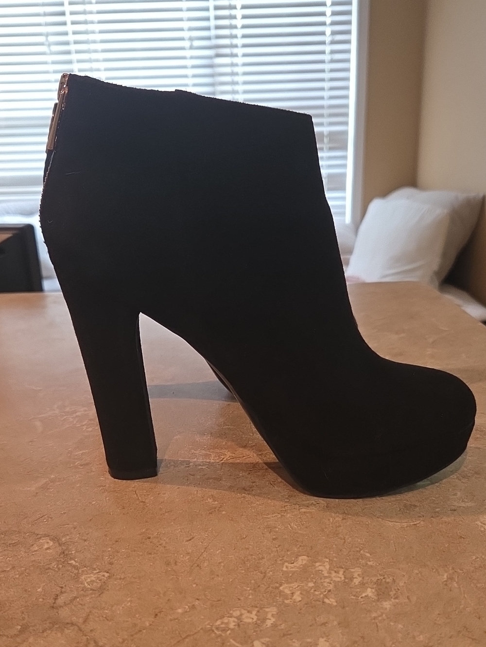 Aldo Black Suede High Heel Ankle Bootie
